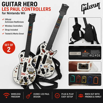 Guitar Hero Aerosmith Les Paul Wireless Wii Controllers Set of 2 Gibson OEM