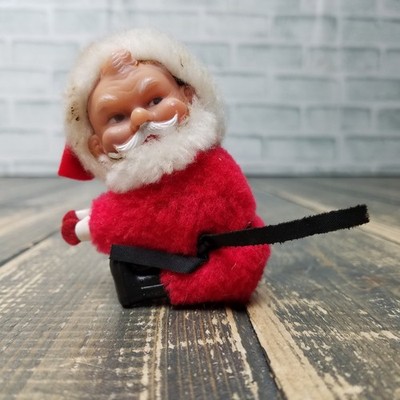 Vintage Hugging Santa Christmas Mustache Figure with Arm Grabbing - 3'' Tall