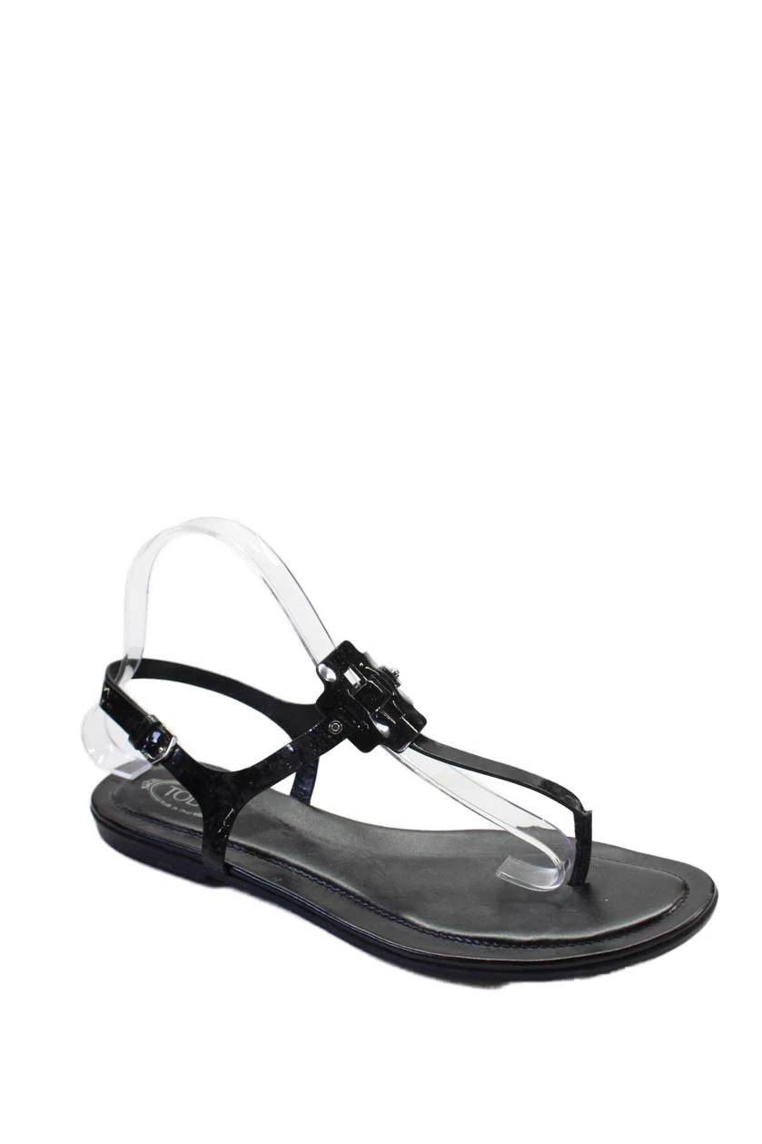 TOD’S Tods sandali donna in pelle verniciata con cinturino alla caviglia neri taglia 10