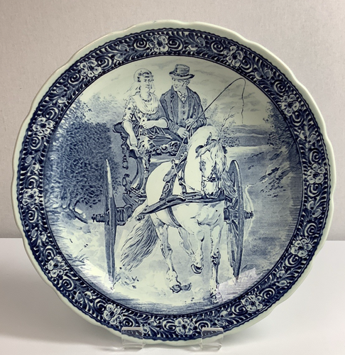 Large Boch Delft Charger / Wall Plate Traditional Horse & Trap Scene - 15.5 inch