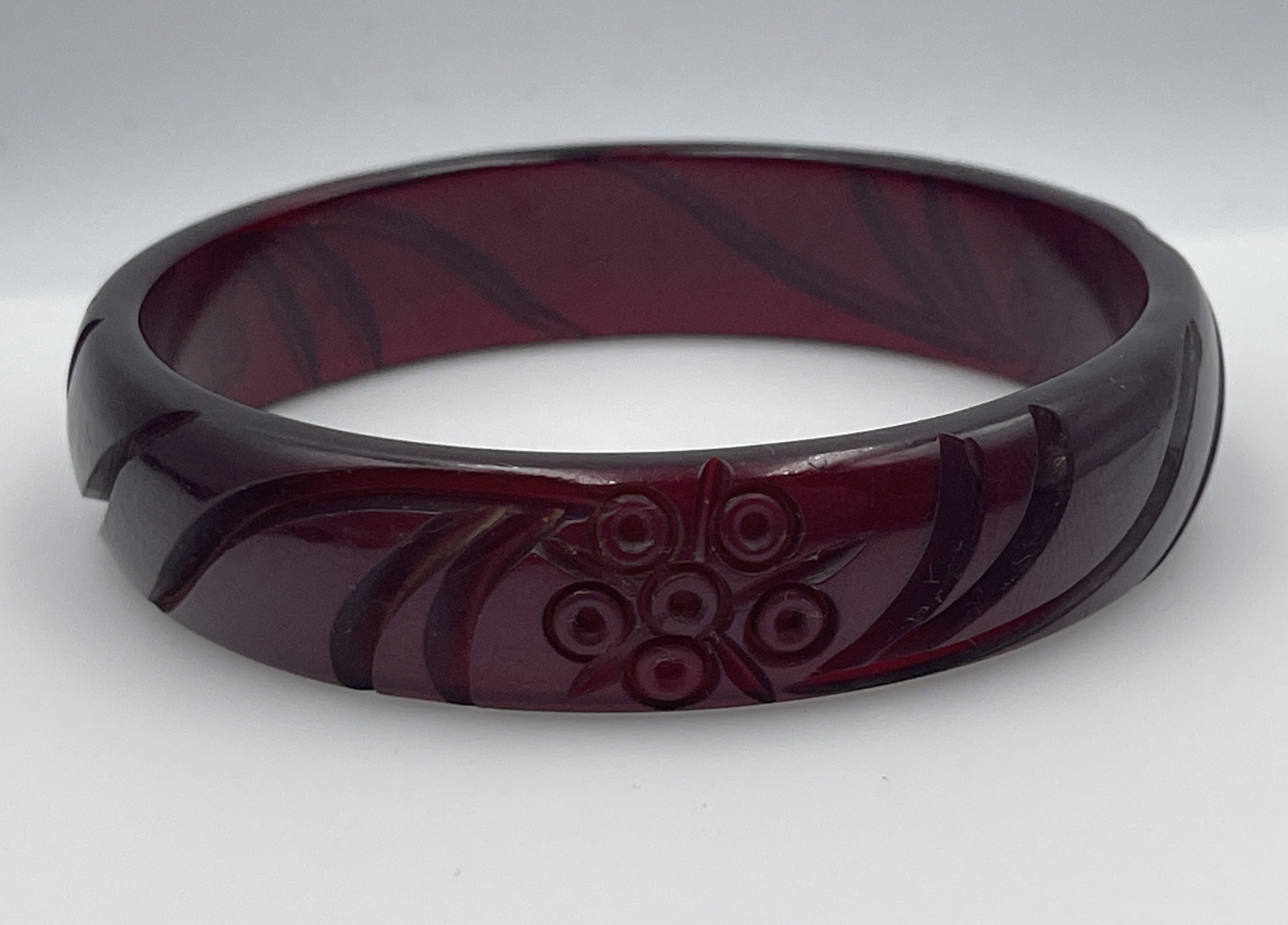 Antique Bakelite Translucent Dark Red Color Carve… - image 1
