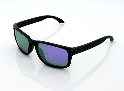Polarized Men's Sports Square Sunglasses Matte Black Frame Purple Mirror Lens
