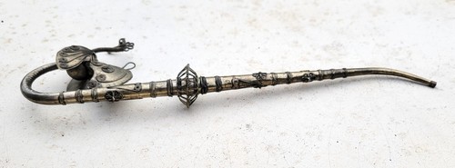 ASIAN WHITE METAL FILIGREE PEACOCK SMOKING PIPE EARLY 20TH CENTURY 33.5CM - Picture 3 of 10