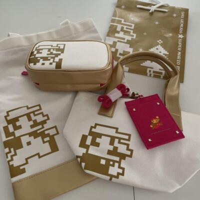 Mario Tote bag*2(11.6x15.4''/11.4x7.1'')/pouch(7.1x4.7'')/pass case set shu uemura
