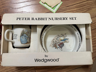 Vintage Peter Rabbit Nursery 3 Piece Set By Wedgwood Mug, Plate & Porringer