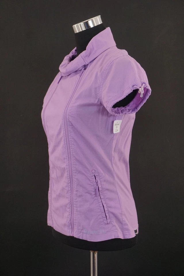 Bench Damen Bluse S lila flieder uni Kragen Kurzarm Zip mit Baumwolle D224 - Bild 3 von 4