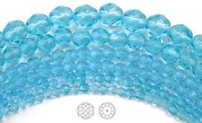 Czech Fire Polished Round Faceted Glass Beads in Aqua color 16  strand, lt.blue