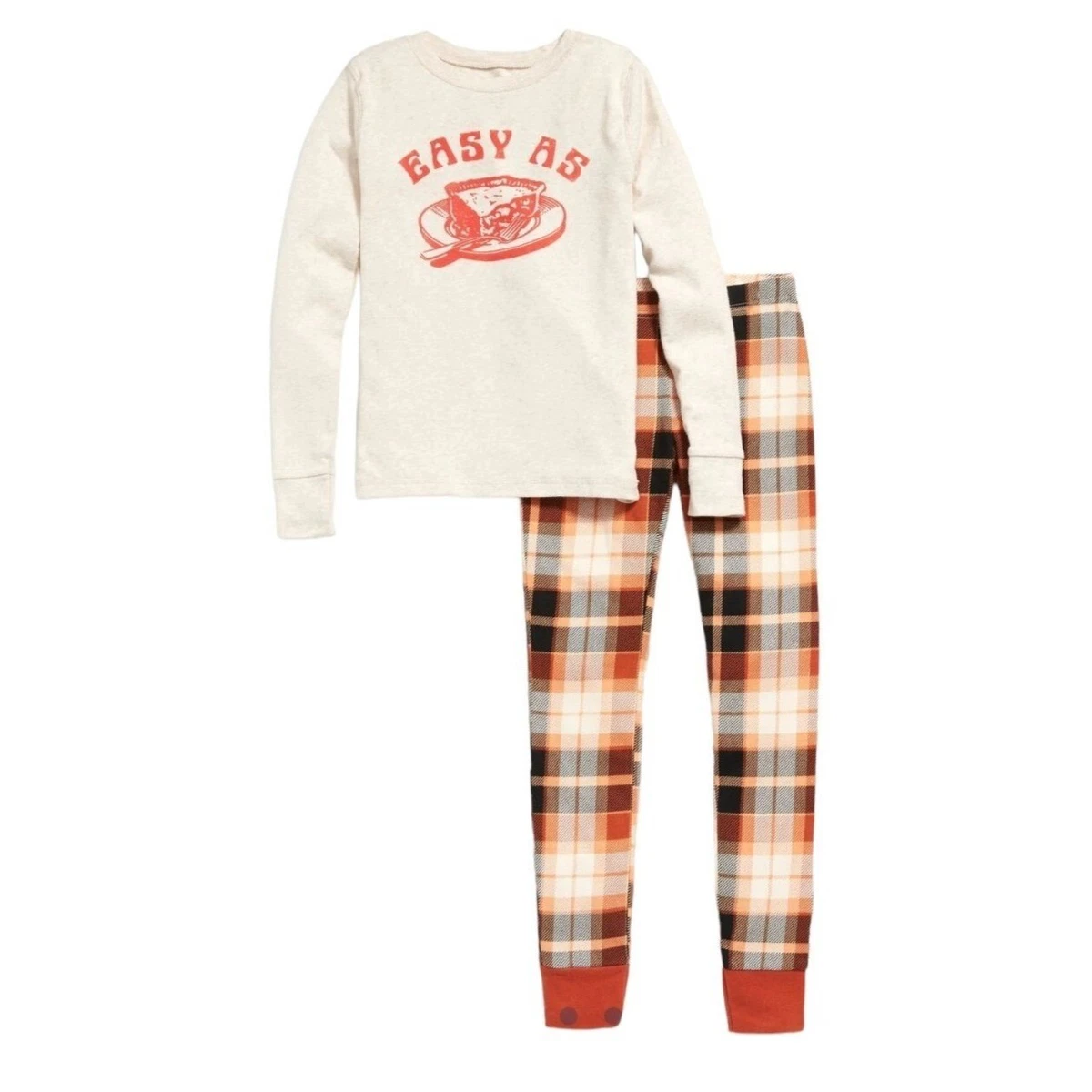 Old Navy Kids Pajamas Easy of Pie Tan and Orange Plaid Size 10 Large JJ2177