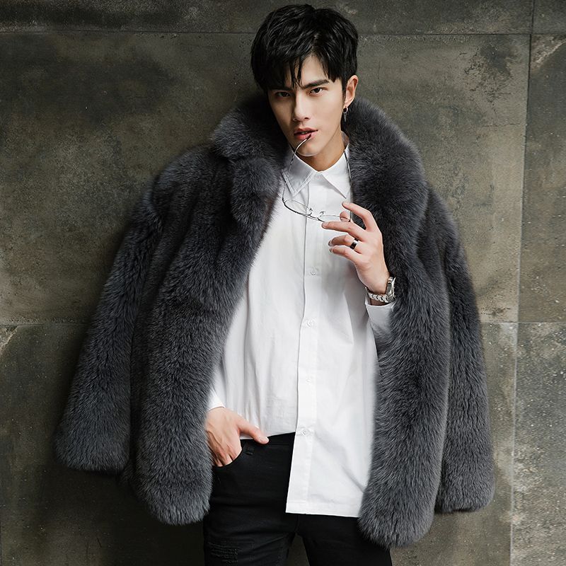 Winter New Fox Fur Grass Coat Men Fur Suit Collar Large Warm Mink 