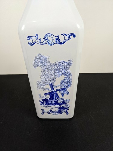 Vintage Decanter Blue Windmill Dutch Tulip Themed Cap Liquor Bottle Empty Delft - Picture 3 of 7