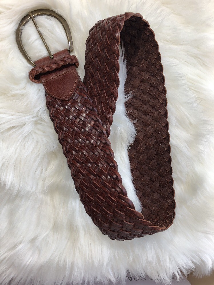 Express Womens Woven Leather Belt Wide Brown Braided Size 