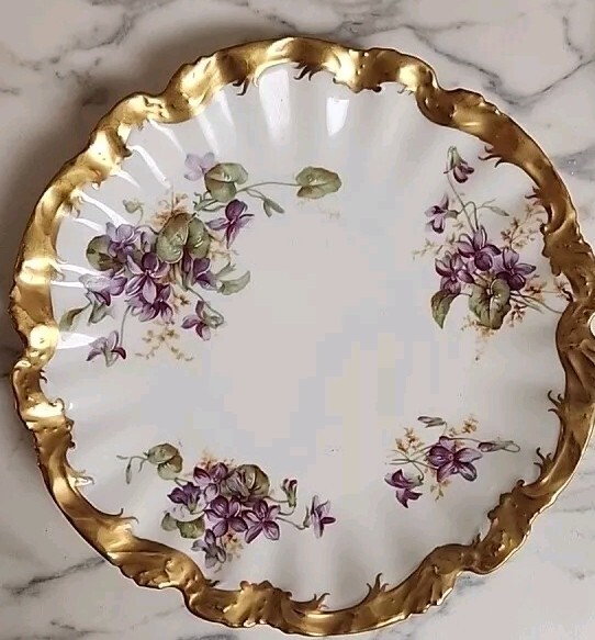 Antique Limoges Coronet Plate 9.5 ” Violet  24kt Gilded