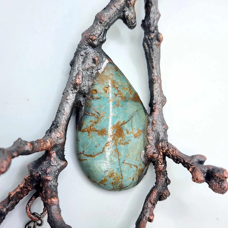Joyería electroformada, cobre, palo de madera, turquesa, única, única en su tipo Foto 2 de 4