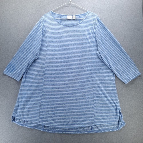 Chico's T-Shirt Womens 4 US XXL-20 White Blue Tunic Crew Neck 3/4 Sleeve Zenergy
