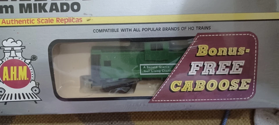 Vintage Ahm Ho Big Mike Smoking Steam  Locomotive Train & Caboose - Image 3 of 4