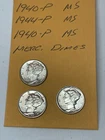 1940, 1944, 1940  (3) Mercury Silver Dimes