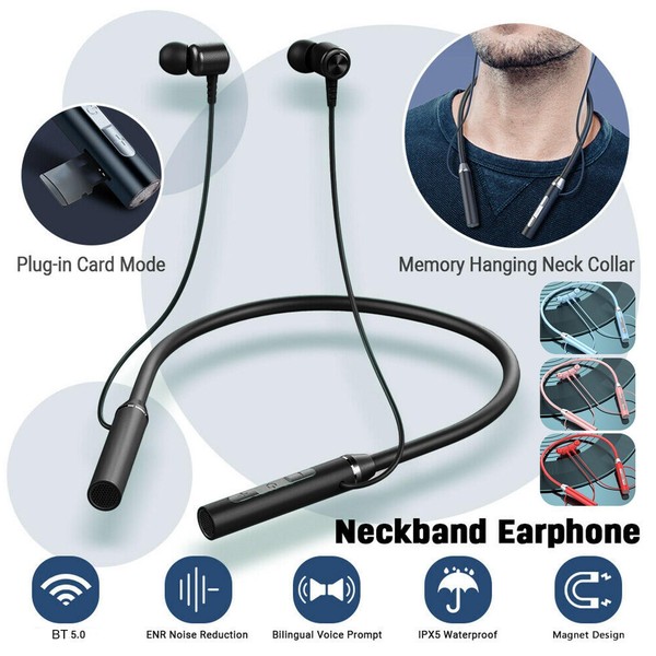 Magnetic Bluetooth 50 Wireless Neckband Earphones Headphones Headset - image 1