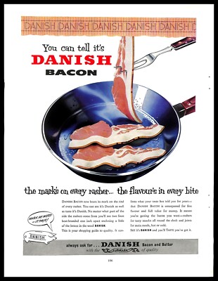 1959 Danish Bacon Vintage PRINT AD Breakfast Food Meat Cooking RARE