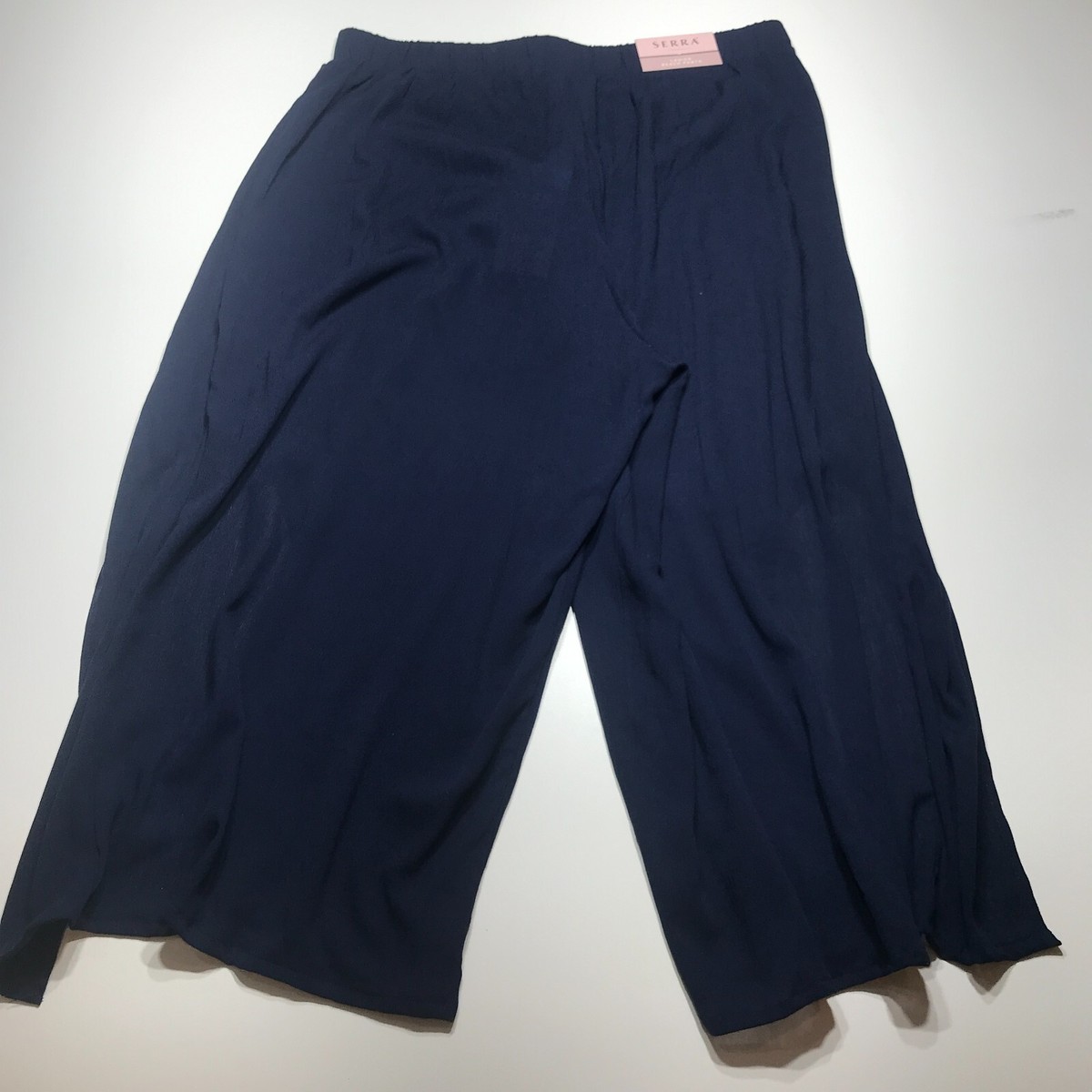 Serra Pants Womens Large Blue Beach Summer Tie Knot Petal Hem Crop