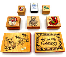 PRETTY CHRISTMAS STAMPS Lot of 7 Wood-Mounted Rubber  1 Foam for Crafting