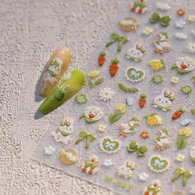 5D Embossed Green Bow Nail Stickers for Nail Art Rabbit Nail Art Stickers Dark 