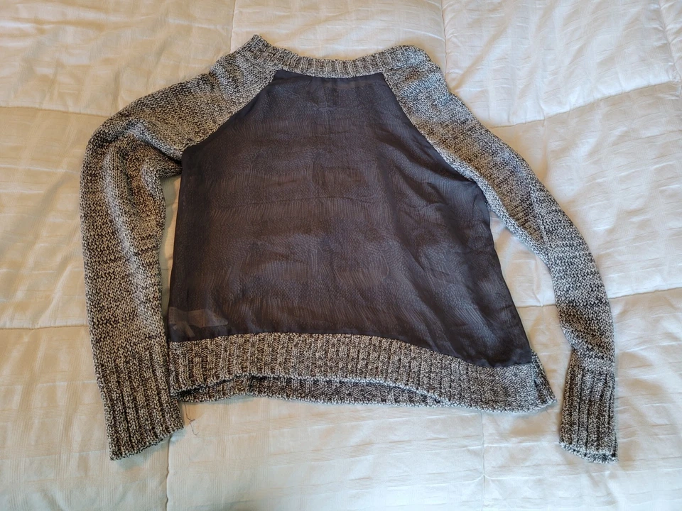 Kensie Sweater Pullover Tunic Top Size Large Gray Black Sheer Back - Image 2 of 4