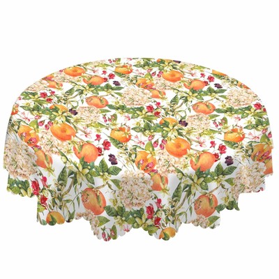 Orange Tree Round Tablecloth 60 Inch Flower Bloom Leaves Fresh Fruit Harvest ...