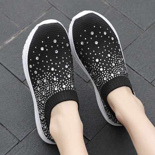 Mujer Brillo Brillante Tenis Damas Informales Sin Cordones Entrenadores Calcetín Zapatos Talla - Imagen 3 de 35