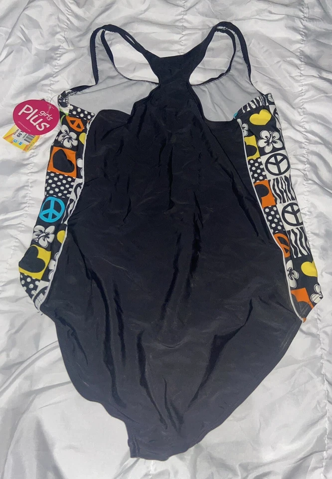 Nuevo con etiquetas Traje de baño de una pieza Total Girl Girls Plus Peace Sign 18,5 Plus (C1) Foto 2 de 2