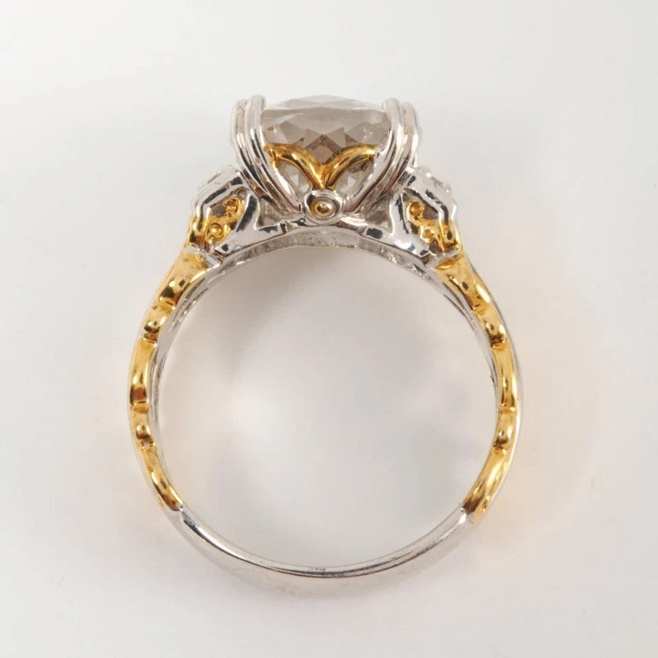 Gems En Vogue 金色 Vermeil 白色黄玉锆石刻面椭圆形声明戒指 7.25 — 第 4/4 张图片