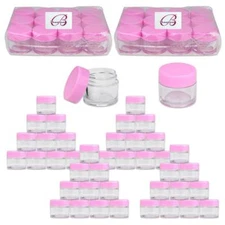 Beauticom® (48 PCS) 7G/7ML Clear Plastic Refillable Jars with Pink Lids