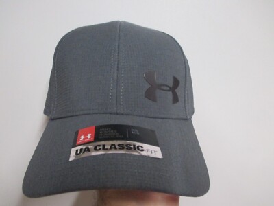 UNDER ARMOUR (HEAT GEAR) FLEX FIT BASEBALL HAT (M/L) NWT GRAY OFF CENTER LOGO