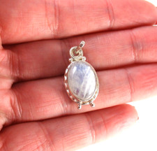 .925 Sterling Silver Moonstone Pendant Oval Cabochon 1"