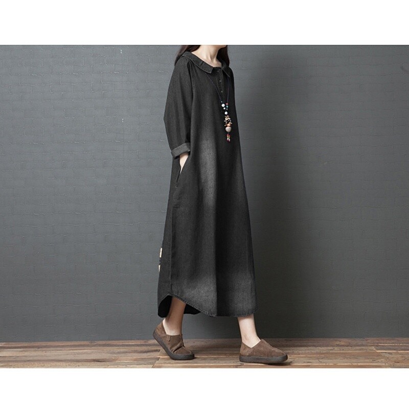 blouse midi dress Rihoas V Neck Button Up Cotton Linen Midi Dress
