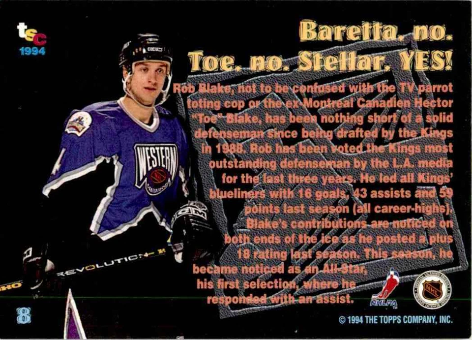 1994-95 Topps Stadium Club Members Only Rob Blake #8 - Image 2 of 2