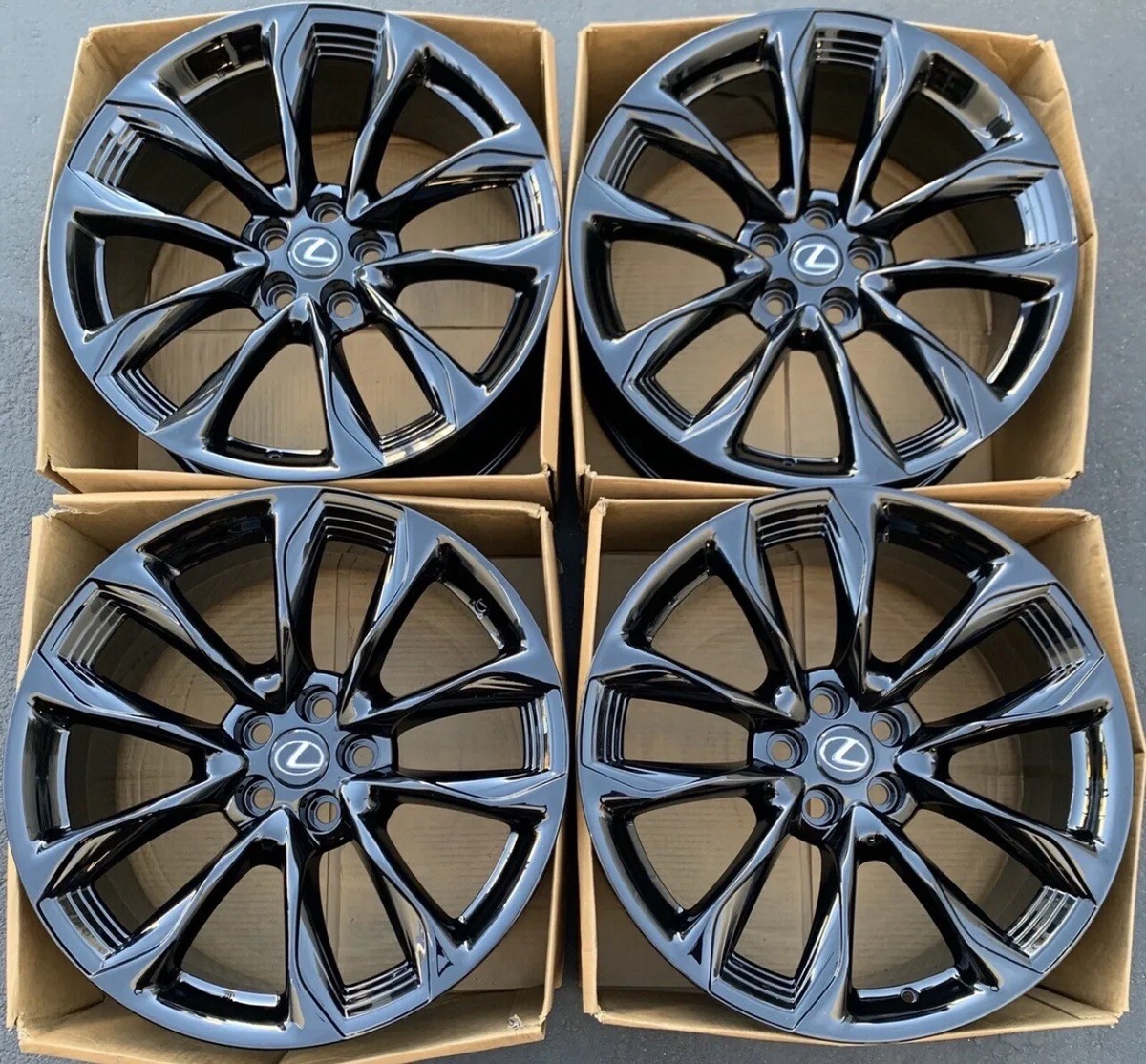 21” FORGED LEXUS LC500 GLOSS BLACK STAGGERED WHEELS OEM STOCK