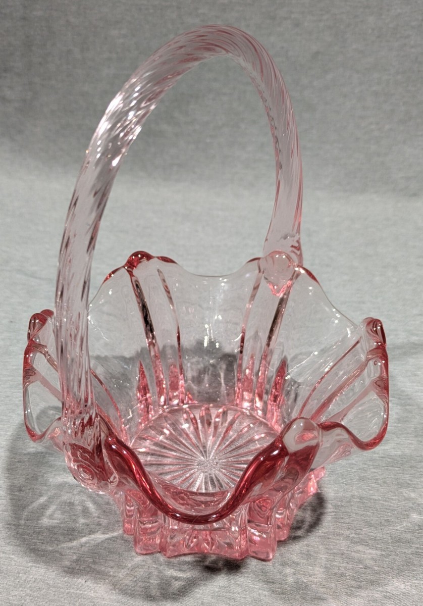 VTG Fenton Pink Glass Basket Ruffled Twisted Handle | eBay