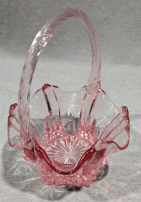 VTG Fenton Pink Glass Basket Ruffled Twisted Handle | eBay