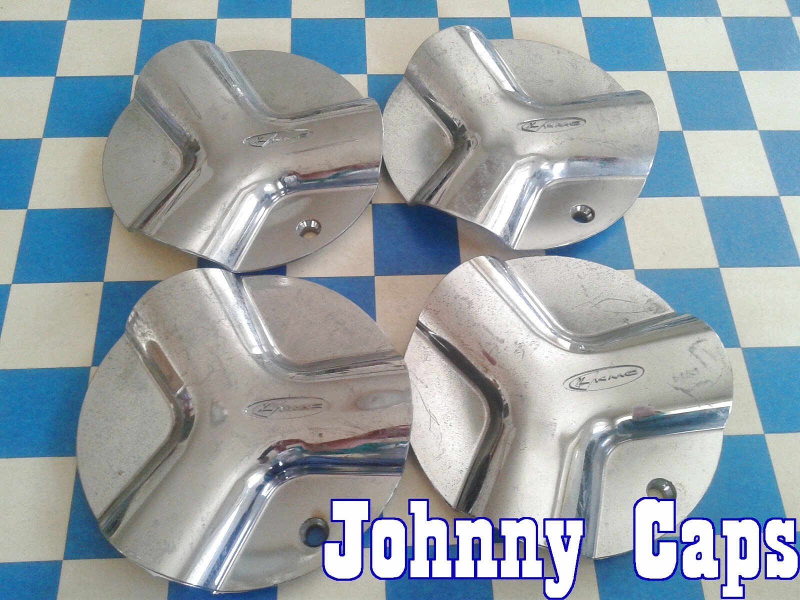 KMC Wheels USED CHROME Center Caps # 11108 REV. 3  Custom Center Caps  (QTY. 4)