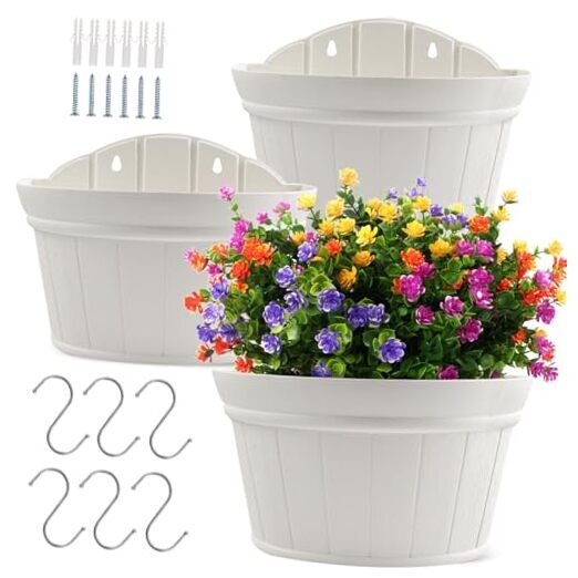Large Wall Planter Set of 3 Pack,12 inchs Wall Hanging Planter 12 inches White