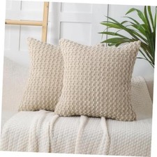 Corduroy Throw Pillow Covers 18x18 Set of 2, 18" x 18" Pack of 2 Beige