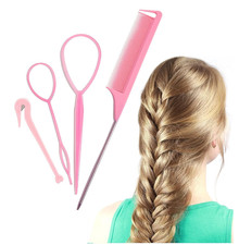 4Pcs Topsy Tail Hair Tool Looping Braiding with Rat Comb, Pink