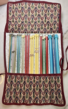 Roll-up Knitting Needle Travel Case with Lot of 16 Assorted Needles