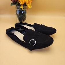 NINE WEST Negro Flexible Confort Zapatos Planos de Ballet Sin Cordones Mujer Talla 8m Gamuza