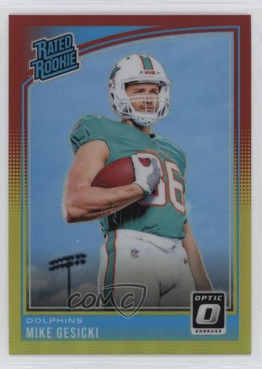 2018 Donruss Optic Rated Red & Yellow Prizm Mike Gesicki #187 Rookie RC 0z8v