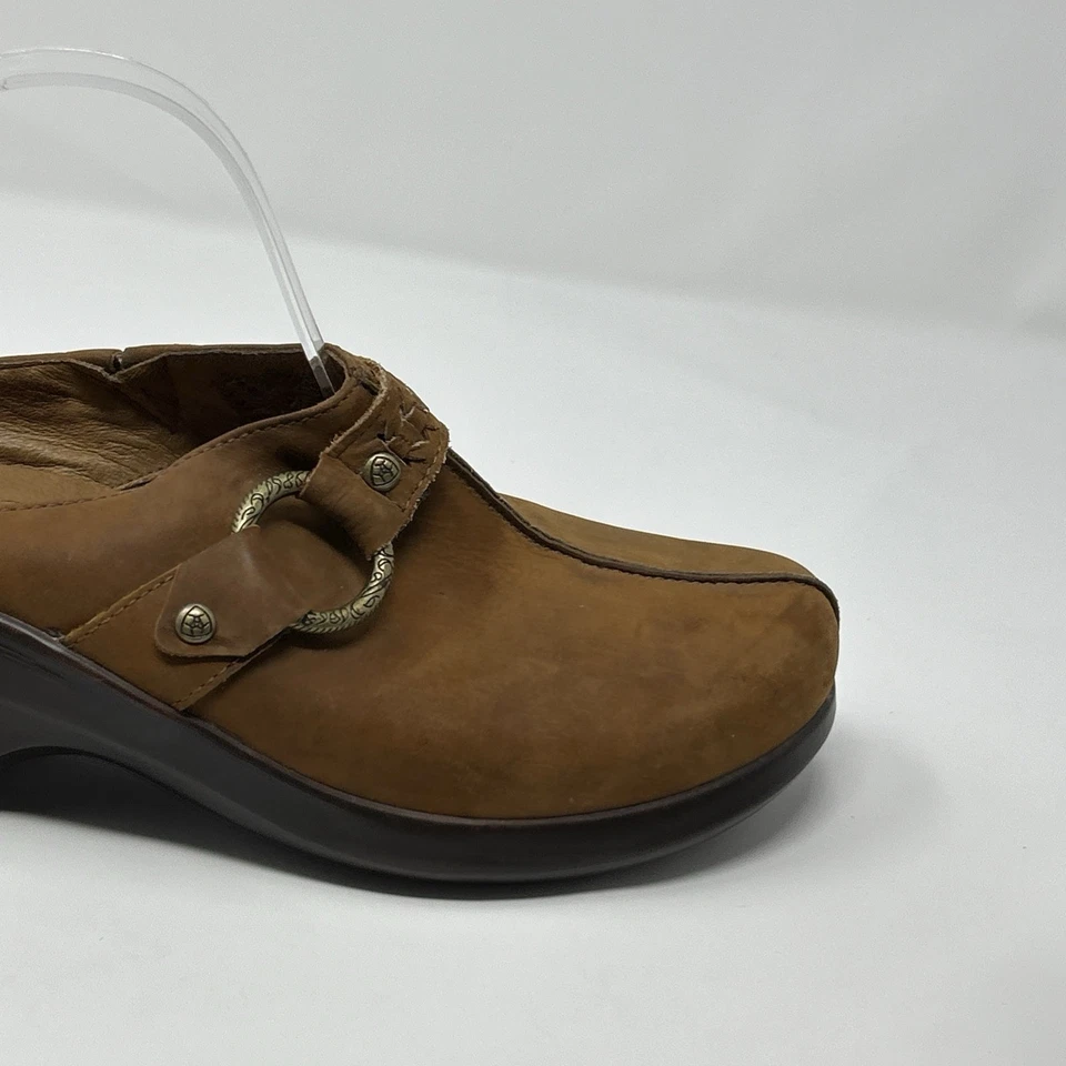 Zuecos sin cordones de cuero para mujer Ariat 94265 marrón nobuck Comfort Mule 11B Foto 4 de 4