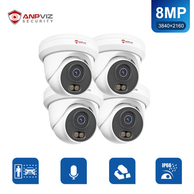 Anpviz 4PCs 8MP POE IP Camera Outdoor, 4K Security Camera Color Night , w/Audio