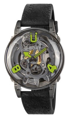 U-Boat U-65 ''Green'' Gray Skeleton Dial Black Silicone Quartz Mens Watch 3350