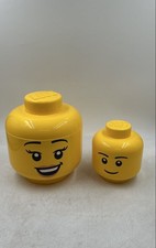 Lego Yellow Building Toy 2 Count Face Storage Heads Container Set