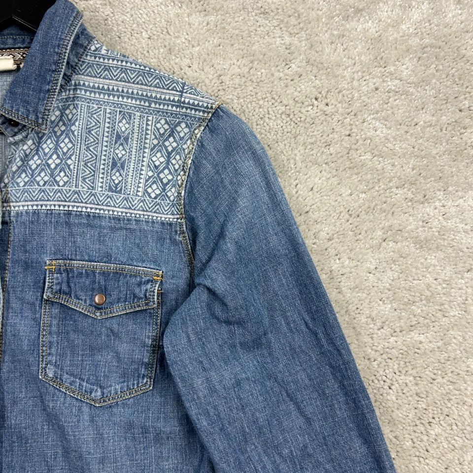 Camisa Roxy Para Mujer Talla Grande Denim A Presión Manga Larga Cuello Jean Western Beach Foto 2 de 4